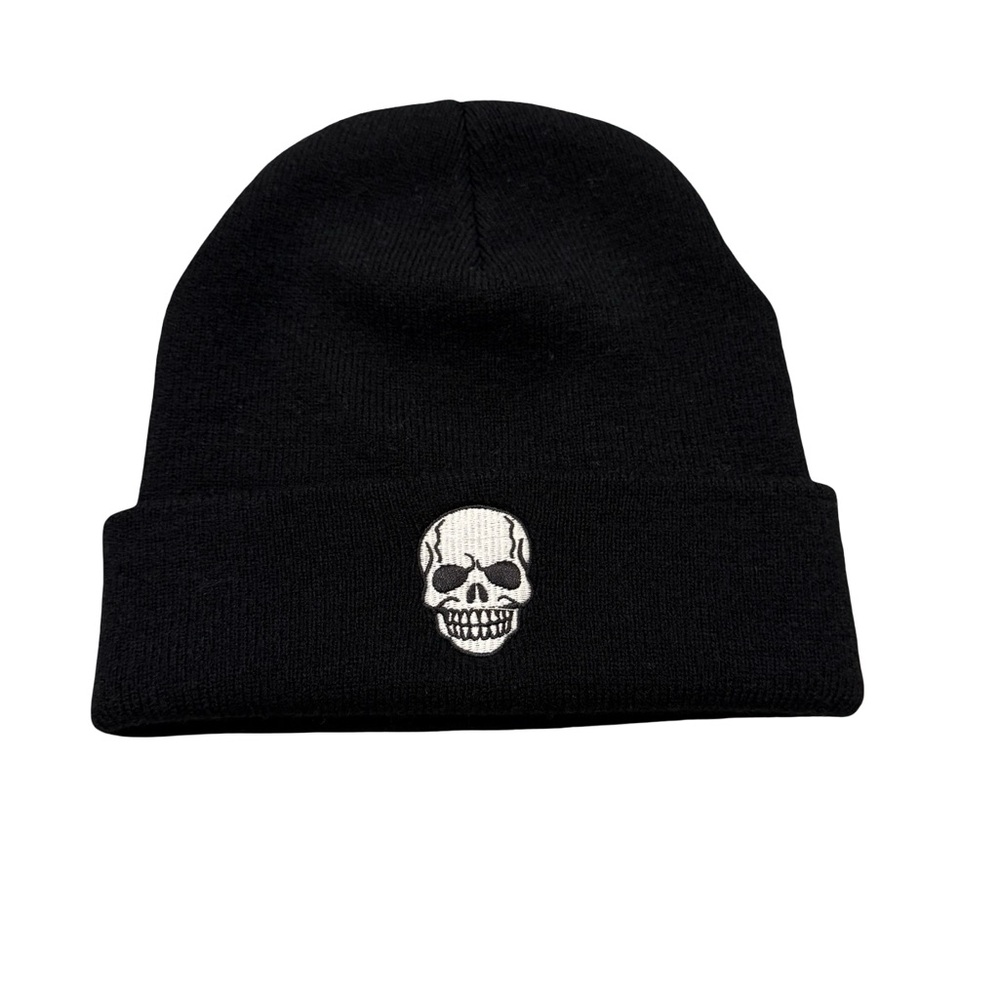 Black Skull Embroidered Knit Beanie Unisex Goth Punk Streetwear Hat